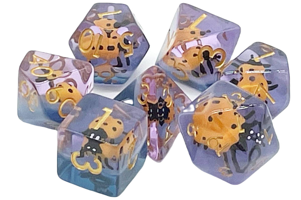 Old School 7 Piece DnD RPG Dice Set: Animal Kingdom - Ladybug - Yellow