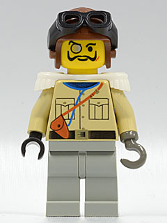 Lego, Minifigure, Adventurers, Desert, Lord Sam Sinister / Baron von Barron - Tan Shirt, Light Gray Legs, Brown Aviator Cap, Black Goggles, White Epaulettes, adv004