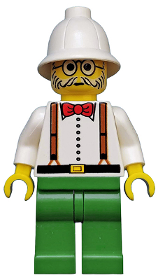 Lego, Minifigure, Adventurers, Desert, Dr. Kilroy / Dr. Charles Lightning - White Shirt and Suspenders, Green Legs, White Pith Helmet, ADV006