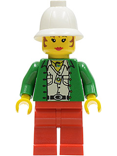 Lego, Minifigure, Adventurers, Orient Expedition, Pippin Reed / Miss Gail Storm - Green Open Shirt, Red Legs, White Pith Helmet, adv016