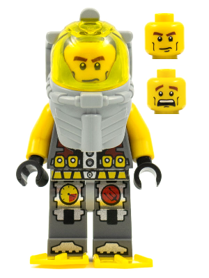 Lego, Minifigure, City of Atlantis, Atlantis Diver 1, Axel, With Yellow Flippers and Trans-Yellow Visor, ATL016