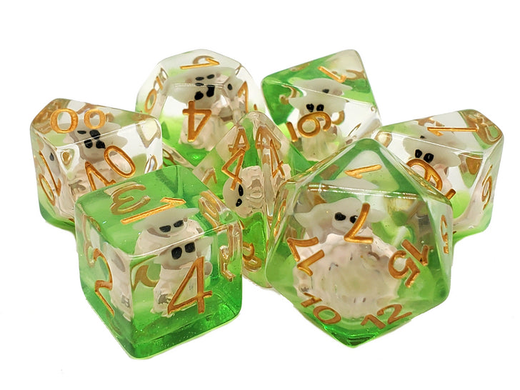 Old School 7 Piece DnD RPG Dice Set: Infused - Baby Goblin