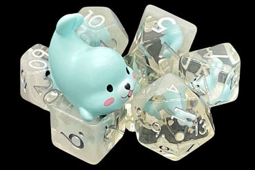 Old School 7 Piece DnD RPG Dice Set: Animal Kingdom - Baby Seal - Light Blue