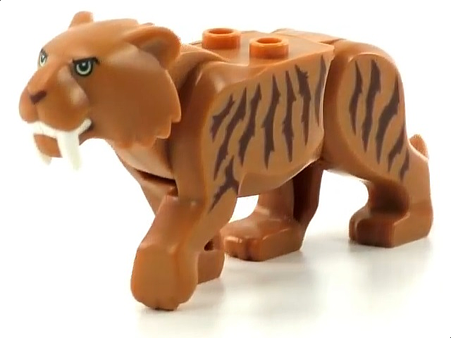 Lego, Minifigure, Cat, Large (Saber-Toothed Tiger) with Light Yellow Eyes, Long Teeth and Reddish Brown Stripes Pattern, bb0787c03pb01