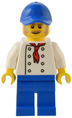 Lego, Minifigure, Star Wars, Hot Dog Stand Manager - White Torso with 8 Buttons, No Wrinkles Front or Back, Blue Legs, Blue Cap, bdp089