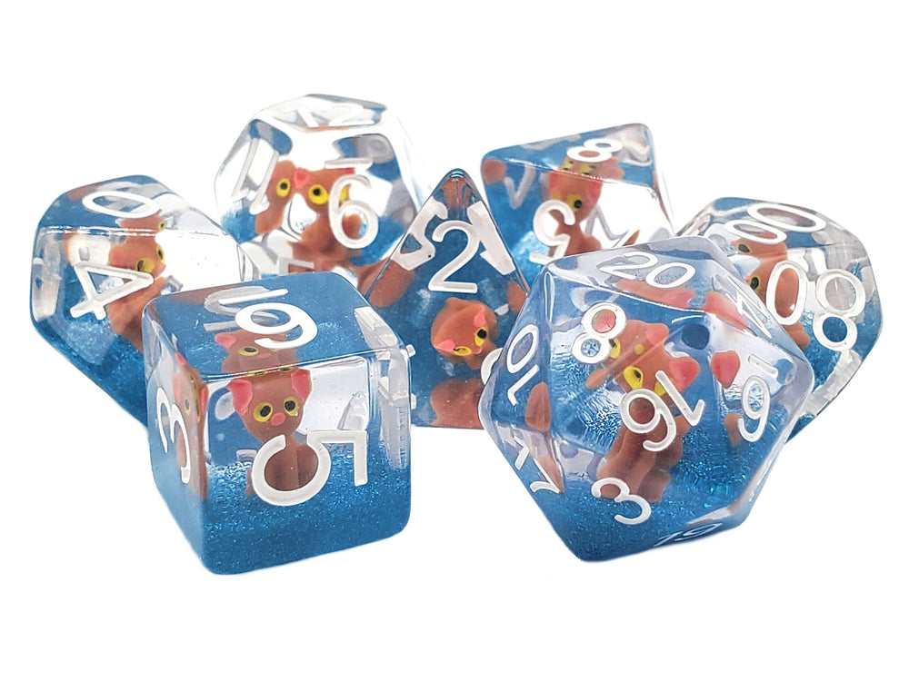 Old School 7 Piece DnD RPG Dice Set: Animal Kingdom - Here Kitty Kitty