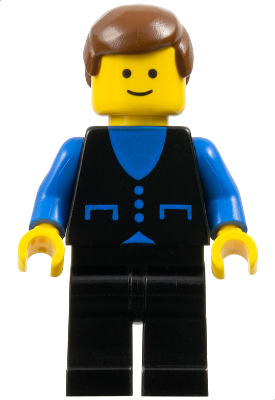 Lego, Minifigure, City, Town, Shirt with 3 Buttons - Blue, Black Legs, Brown Male Hair, BUT013