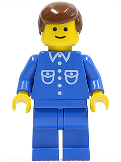 Lego, Minifigure, City, Town, Shirt with 6 Buttons - Blue, Blue Legs, Brown Male Hair, BUT022