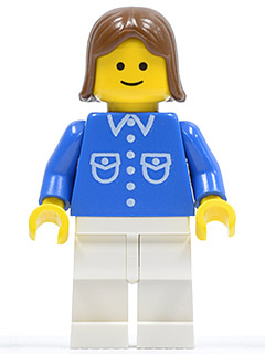 Lego, Minifigure, City, Town, Shirt with 6 Buttons - Blue, White Legs, Brown Female Hair, BUT040