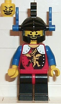 Lego, Minifigure, Castle, Dragon Knights, Dragon Knights - Knight 2, Black Legs with Red Hips, Black Dragon Helmet, Blue Plumes, cas015