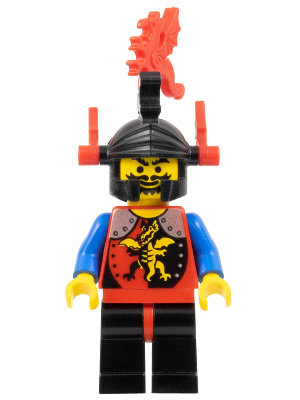 Lego, Minifigure, Castle, Dragon Knights, Dragon Knights - Knight 2, Black Legs with Red Hips, Black Dragon Helmet, Red Plumes, cas017a