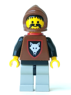 Lego Minifigure, Castle, Kingdoms, Wolfpack - Moustache, Black Arms and Light Gray legs, Brown Hood and Red Cape, cas2522