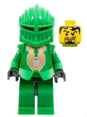 Lego Minifigure, Castle, Knights Kingdom II, Rascus with Gold Pattern Armor, Plain Torso, Dark Green Hips and Helmet, cas266