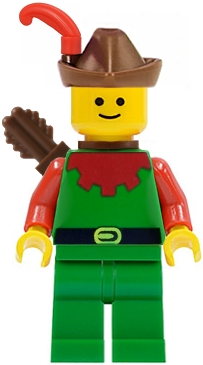 Lego Minifigure, Castle, Forestman - Red, Brown Hat, Red Feather, Quiver, cas284