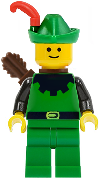 Lego, Minifigure, Castle, Forestman - Black, Green Hat, Red Feather, Quiver, CAS321