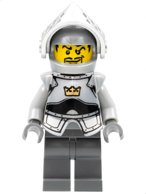 Lego, Minifigure, Castle, Fantasy Era, Crown Knight Plain with Breastplate, Helmet with Visor, Curly Eyebrows and Goatee, Dark Bluish Gray Hips and Legs, CAS335