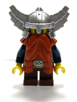 Lego Minifigure, Castle, Kingdoms, Fantasy Era, Fantasy Era - Dwarf, Dark Orange Beard, Metallic Silver Helmet with Wings, Dark Blue Arms, cas373