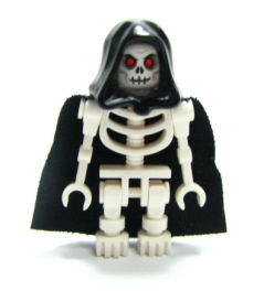 Lego, Minifigure, Castle, Fantasy Era, Skeleton Warrior 6, White, Black Hood and Cape, CAS378