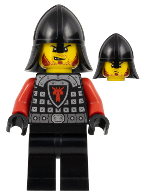 Lego Minifigure, Castle, Kingdoms, Castle - Dragon Knight Scale Mail with Dragon Shield and Shoulder Armor, Helmet with Neck Protector, Angry Scowl, CAS518a