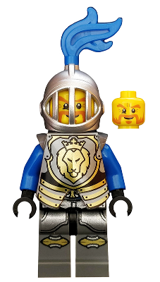 Lego Minifigure, Castle, Kingdoms, Castle - King's Knight Armor with Lion Head with Crown, Helmet with Fixed Grille, Blue Plume, CAS523