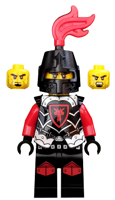 Lego Minifigure, Castle, Kingdoms, Castle - Dragon Knight Armor with Dragon Head, Helmet Closed, Red Plume, Black Bushy Eyebrows, CAS524