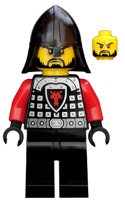 Lego Minifigure, Castle, Kingdoms, Castle - Dragon Knight Scale Mail with Dragon Shield and Shoulder Armor, Helmet with Neck Protector, Black Beard, CAS525