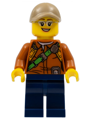 Lego, Minifigure, Toys 'r' US, City Jungle Explorer Female - Dark Orange Shirt with Green Strap, Dark Blue Legs, Silver Glasses, Dark Tan Cap with Hole, COL308