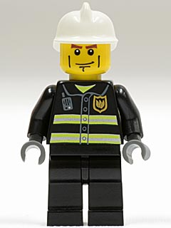 Lego, Minifigure, City, Town, Fire, Reflective Stripes, Black Legs, White Fire Helmet, Cheek Lines, Dark Bluish Gray Hands, CTY0020