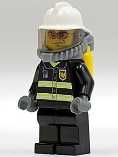 Lego, Minifigure, City, Tow, Fire, Reflective Stripes, Black Legs, White Fire Helmet, Breathing Neck Gear with Air Tanks, Orange Glasses, CTY0026