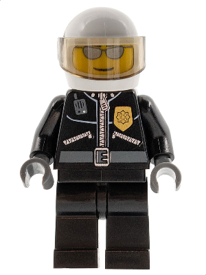 Lego, Minifigure, City, Town, Police - City Leather Jacket with Gold Badge, White Helmet, Trans-Brown Visor, Silver Sunglasses, CTY0027