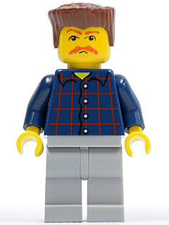 Lego, Minifigure, Town, City, Plaid Button Shirt, Light Bluish Gray Legs, Reddish Brown Flat Top, Bushy Moustache, CTY0082