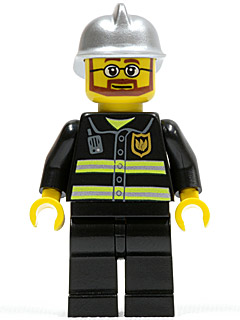 Lego, Minifigure, Town, City, Fire - Reflective Stripes, Black Legs, Silver Fire Helmet, Beard and Glasses (Hovercraft Pilot), CTY0087