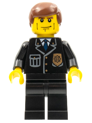 Lego, Minifigure, City, Police - City Suit with Blue Tie and Badge, Black Legs, Vertical Cheek Lines, Reddish Brown Hair, CTY0101