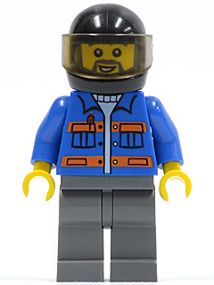 Lego, Minifigure, City, Blue Jacket with Pockets and Orange Stripes, Dark Bluish Gray Legs, Black Helmet, Gray Beard, CTY0152