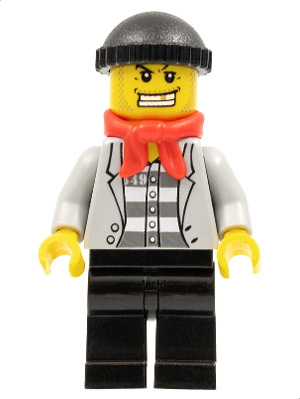 Lego, Minifigure, City, Town, Police - Jail Prisoner Jacket over Prison Stripes, Black Legs, Black Knit Cap, Gold Tooth, Bandana, CTY0254