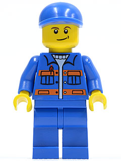 Lego, Minifigure, City, Town, Blue Jacket with Pockets and Orange Stripes, Blue Legs, Blue Short Bill Cap, Crooked Smile, CTY0258