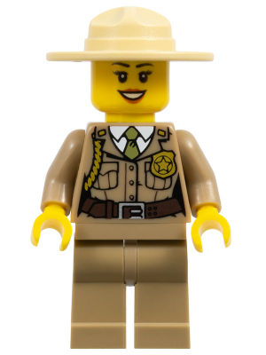 Lego, Minifigure, City, Town, Police, Forest Police - Dark Tan Jacket with Pockets, Gold Badge and Braid, Olive Green Tie, Dark Tan Legs, Campaign Hat, CTY0263