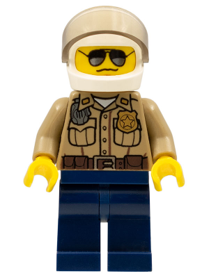 Lego, Minifigure, City, Town, Police, Forest Police, Dark Tan Shirt with Pockets, Radio and Gold Badge, Dark Blue Legs, White Helmet with Visor, Black and Silver Sunglasses, CTY0276