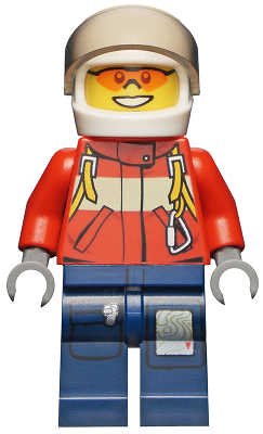 Lego, Minifigure, City, Town, Fire - Pilot Male, Red Fire Suit with Carabiner, Dark Blue Legs with Map, White Helmet, Orange Sunglasses, CTY0278