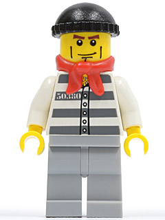 Lego, Minifigure, City, Town, Police, Jail Prisoner 50380, Prison Stripes, Light Bluish Gray Legs, Black Knit Cap, Bandana, CTY0297