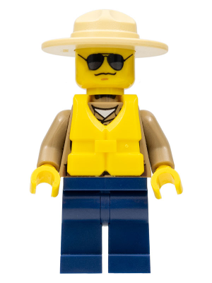 Lego, Minifigure, City, Town, Police, Forest Police, Dark Tan Shirt with Pockets, Dark Blue Legs, Campaign Hat, Black and Silver Sunglasses, Life Jacket Center Buckle, CTY0306