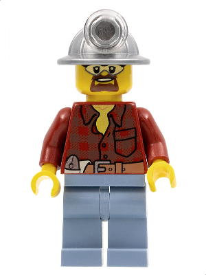 Lego, Minifigure, City, Town, Construction, Flannel Shirt with Pocket and Belt, Sand Blue Legs, Mining Helmet, Safety Goggles, CTY0309