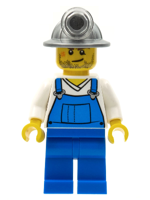 Lego, Minifigure, City, Police, Miner - Overalls Blue over V-Neck Shirt, Blue Legs, Mining Helmet, Crooked Smile and Scar, CTY0310