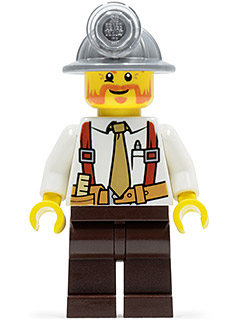 Lego, Minifigure, City, Construction, Miner - Shirt with Tie and Suspenders, Mining Helmet, Beard, CTY0322