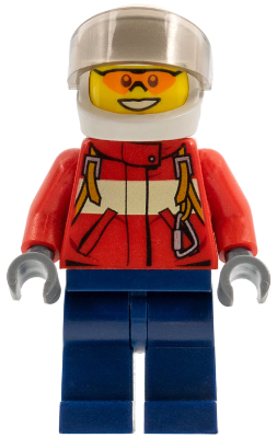 Lego, Minifigure, City, Fire - Pilot Male, Red Fire Suit with Carabiner, Dark Blue Legs, White Helmet, Trans-Brown Visor, Orange Safety Glasses, CTY0323