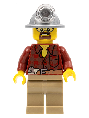 Lego, Minifigure, City, Town, Flannel Shirt with Pocket and Belt, Dark Tan Legs, Mining Helmet, Safety Goggles, CTY0334