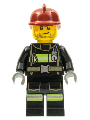 Lego, Minifigure, City, Town, Fire - Reflective Stripes with Utility Belt, Dark Red Fire Helmet, Crooked Smile and Scar, CTY0343
