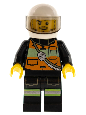 Lego, Minifigure, City, Town, Fire - Reflective Stripe Vest with Pockets and Shoulder Strap, White Helmet, CTY0344
