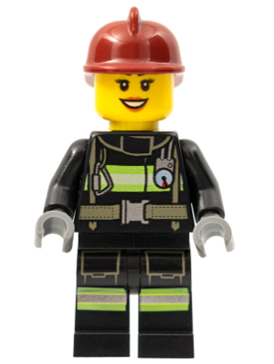 Lego, Minifigure, City, Town, Fire - Reflective Stripes with Utility Belt, Dark Red Fire Helmet, Black Eyebrows, CTY0347