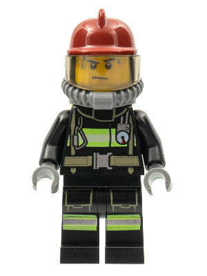 Lego, Minifigure, City, Town, Fire - Reflective Stripes with Utility Belt, Dark Red Fire Helmet, Yellow Air Tanks, Sweat Drops, CTY0348